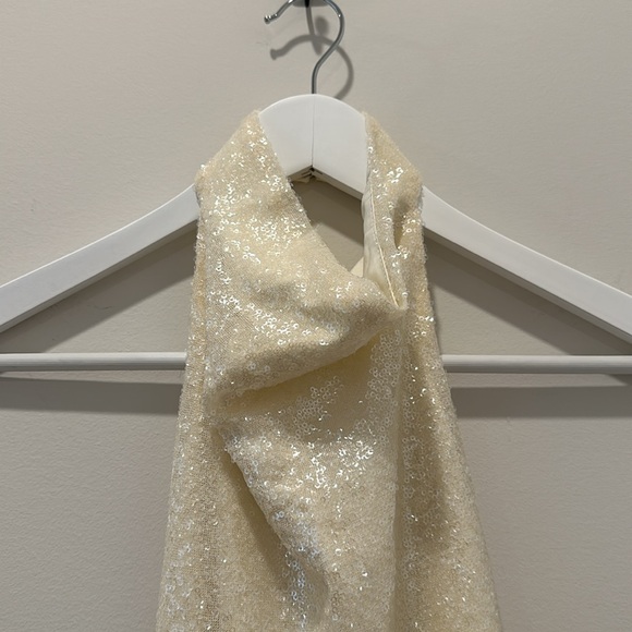 Amanda Uprichard Samba Dress Size Small Bridal White Sequins Halter Cowl Mini - Picture 4 of 12